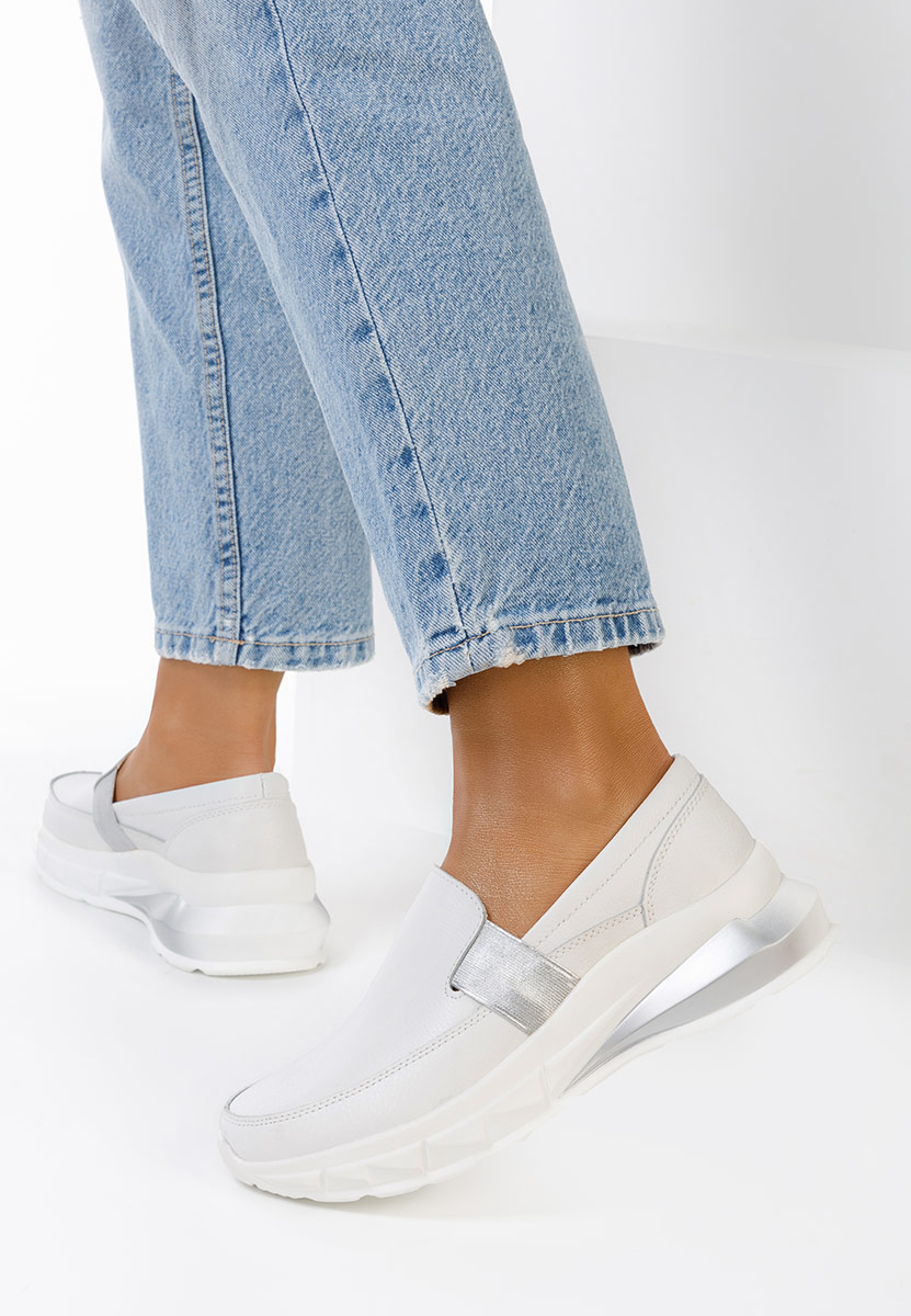 Μοκασίνια γυναικεια δερματινα Amelya λευκά