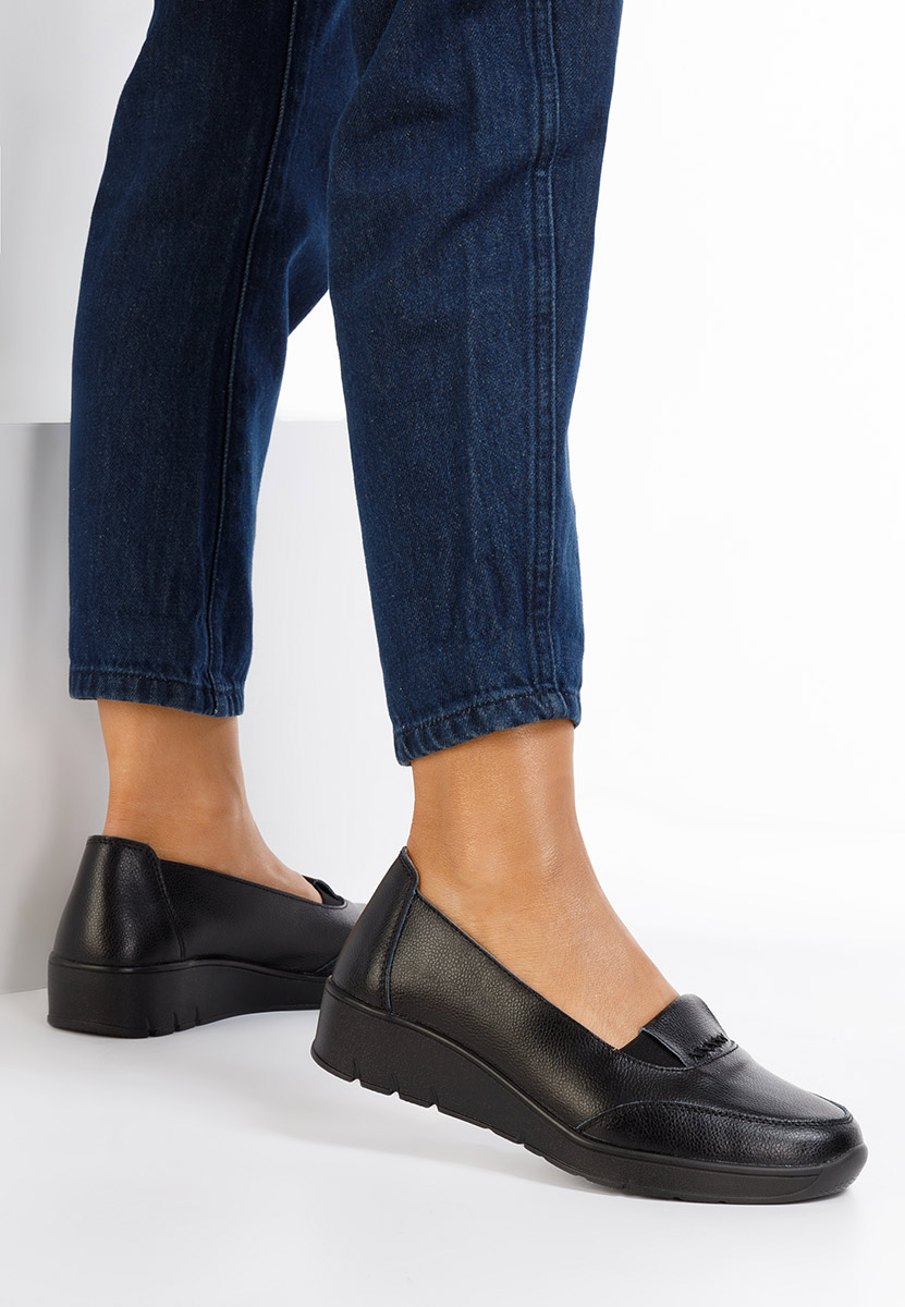 Δερμάτινα μοκασινια γυναικεια Sandira μαύρα