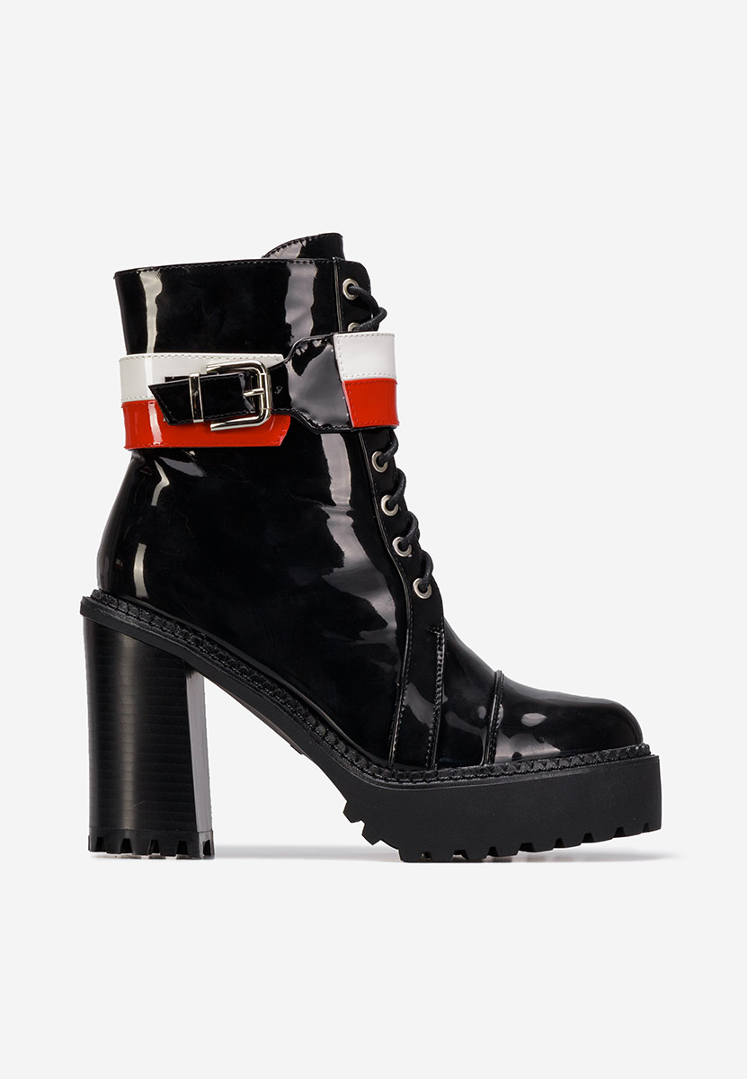 Μποτάκια με χοντρό τακούνι Μαύρα Saloria