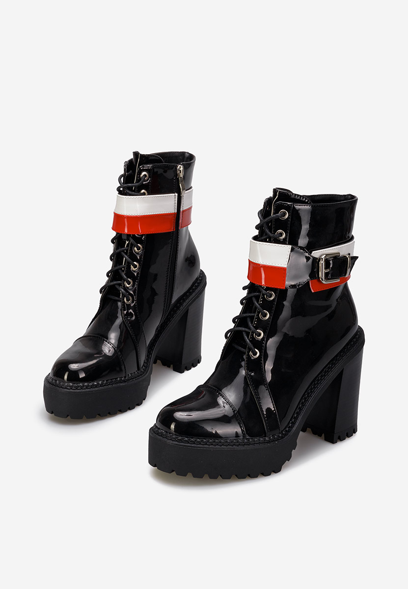 Μποτάκια με χοντρό τακούνι Μαύρα Saloria