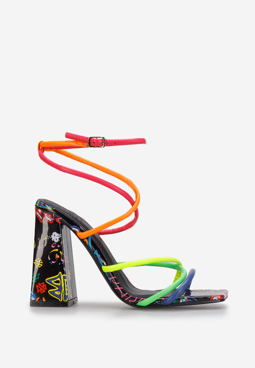 Πέδιλα με χοντρο τακουνι Karine Πολυχρωμα V3