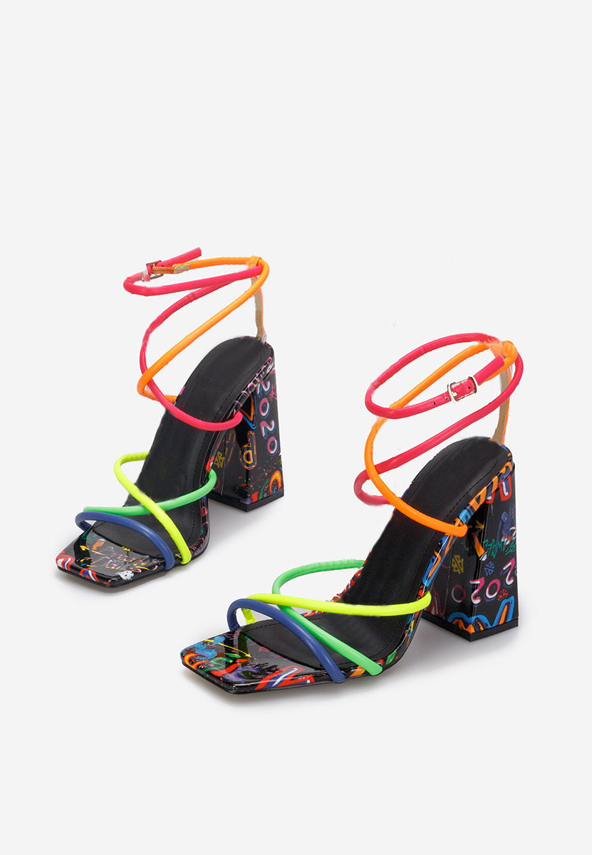 Πέδιλα με χοντρο τακουνι Karine Πολυχρωμα V3