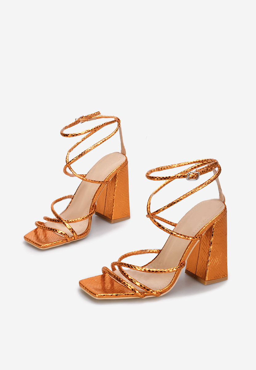 Πέδιλα με χοντρο τακουνι Karine Πορτοκαλι