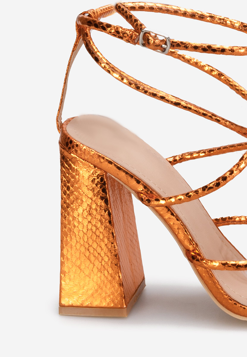 Πέδιλα με χοντρο τακουνι Karine Πορτοκαλι