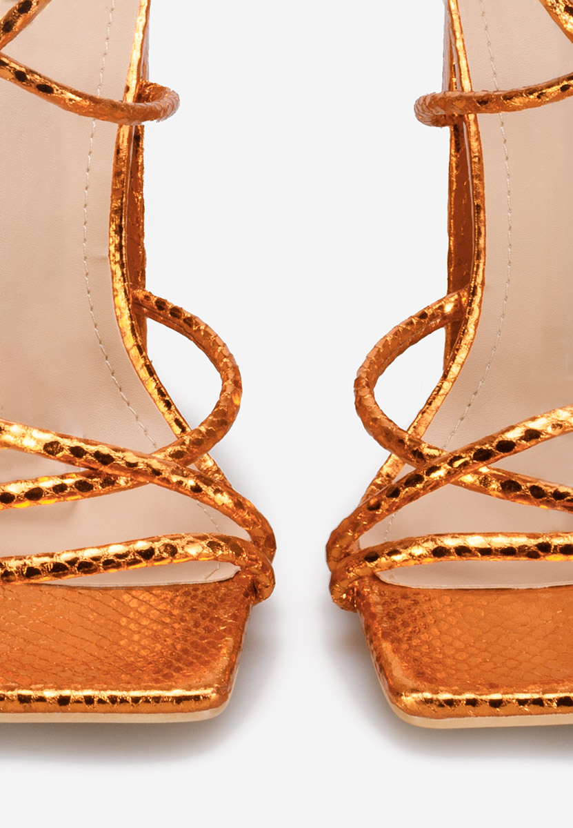 Πέδιλα με χοντρο τακουνι Karine Πορτοκαλι