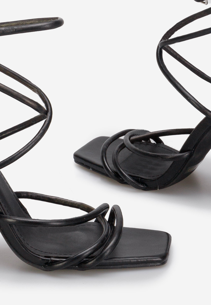 Πέδιλα με χοντρο τακουνι Karine Μαύρα V2