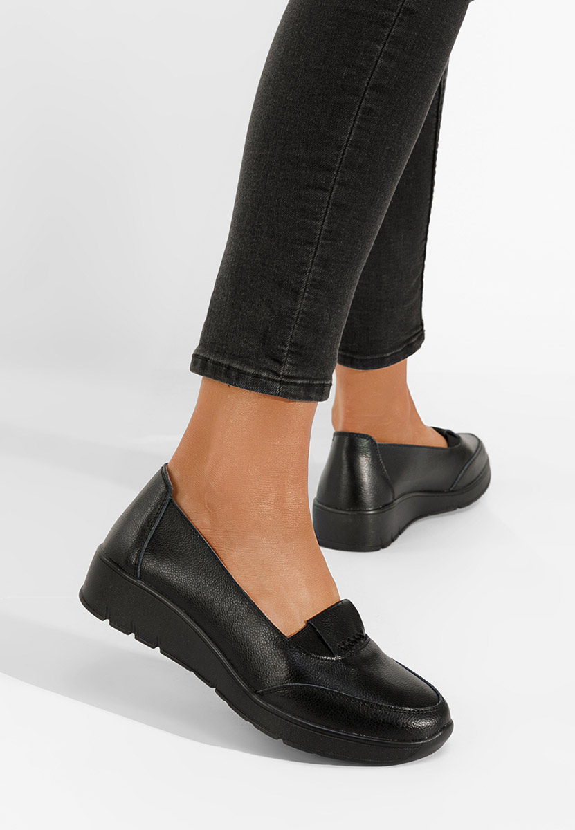 Δερμάτινα μοκασινια γυναικεια Sandira μαύρα