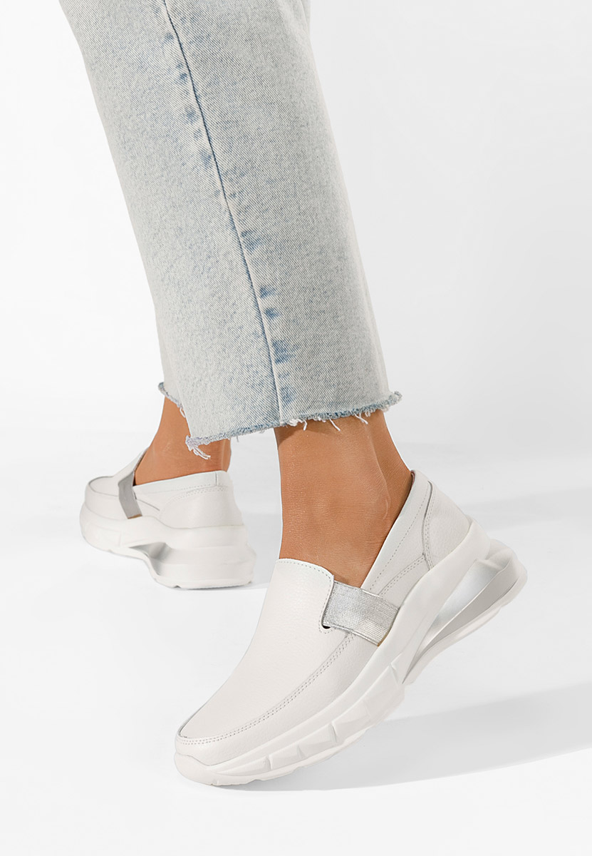 Μοκασίνια γυναικεια δερματινα Amelya λευκά