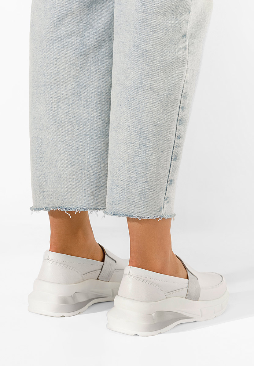 Μοκασίνια γυναικεια δερματινα Amelya λευκά