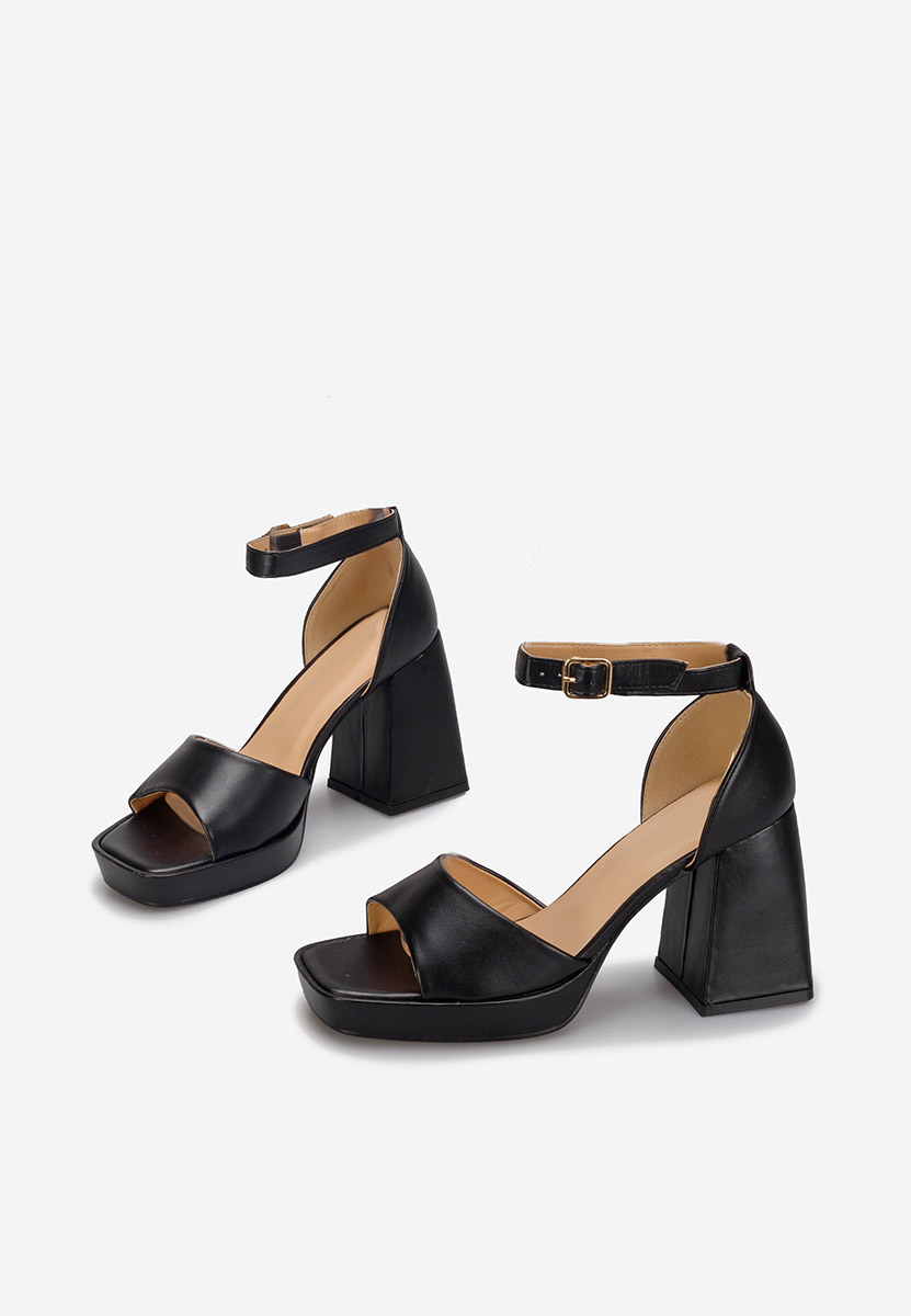 Πέδιλα με χοντρο τακουνι Alexaria V2 Μαύρα