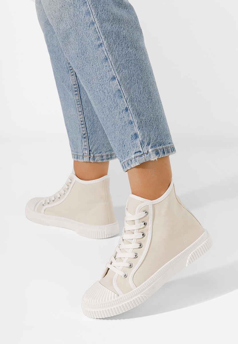 Γυναικεία sneakers αστραγάλο μπεζ Caneiro