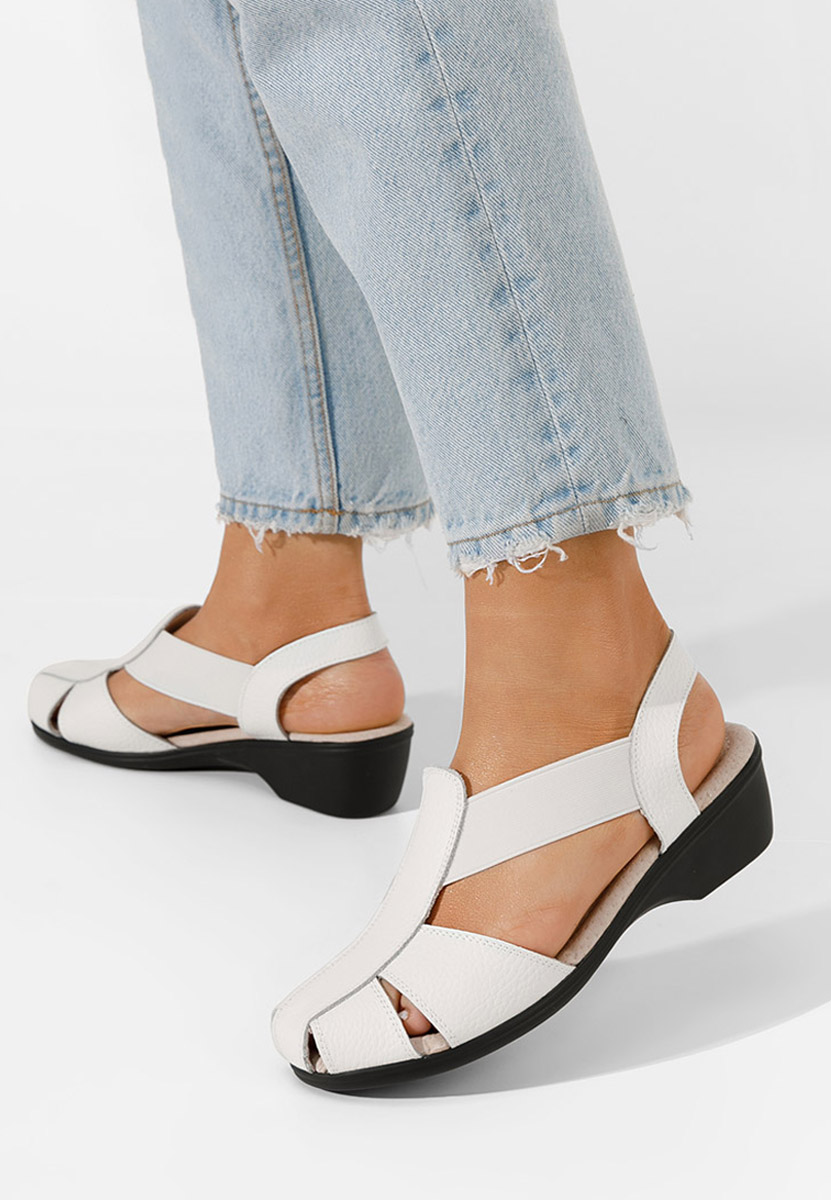 γυναικεια πεδιλα με χαμηλο τακουνι Melona V4 λευκά