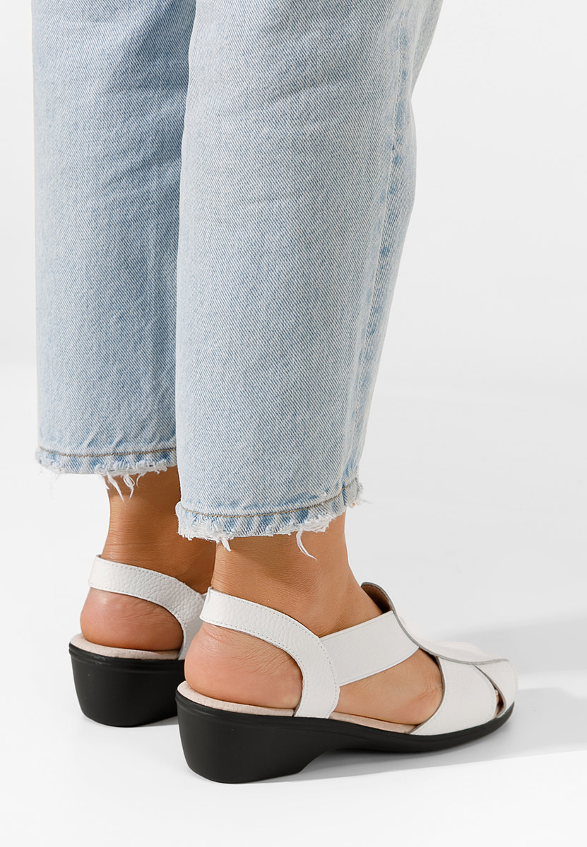 γυναικεια πεδιλα με χαμηλο τακουνι Melona V4 λευκά