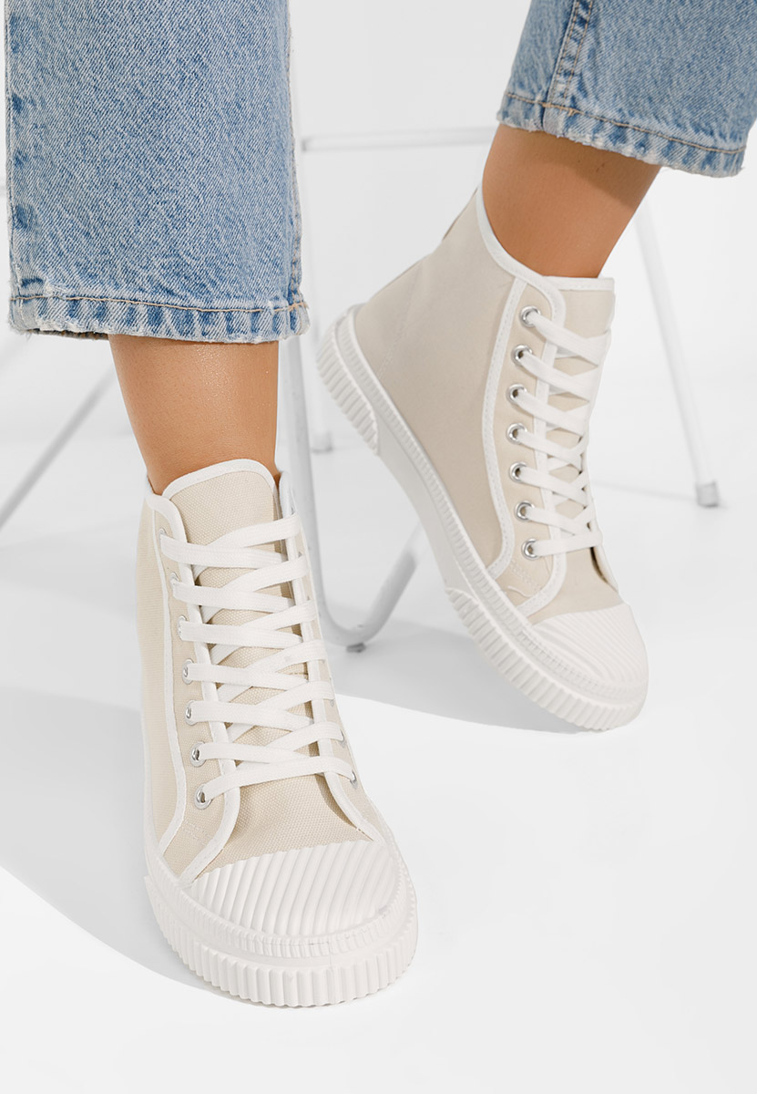 Γυναικεία sneakers αστραγάλο μπεζ Caneiro