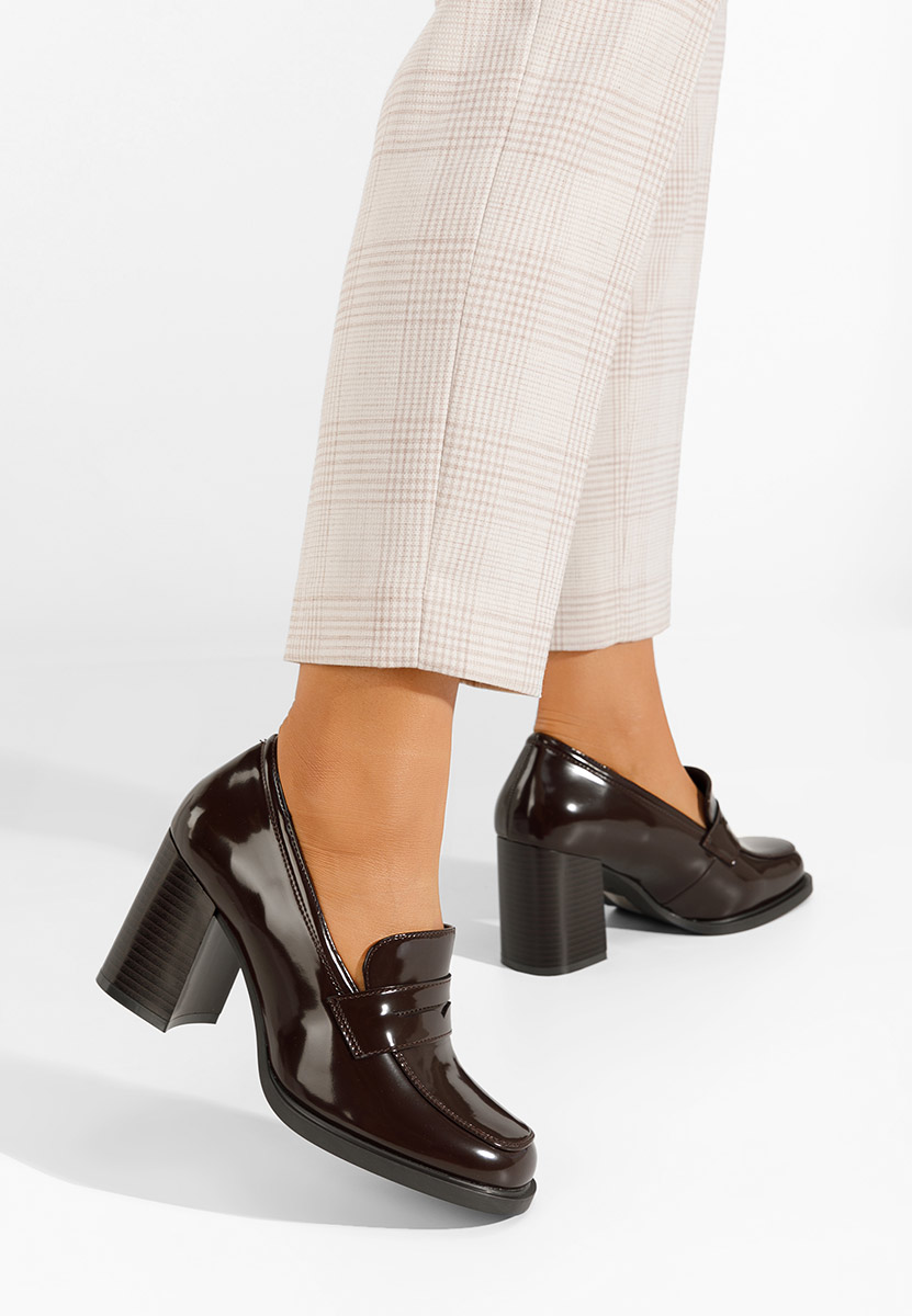 Loafers γυναικεια με τακουνι Odesia καφε