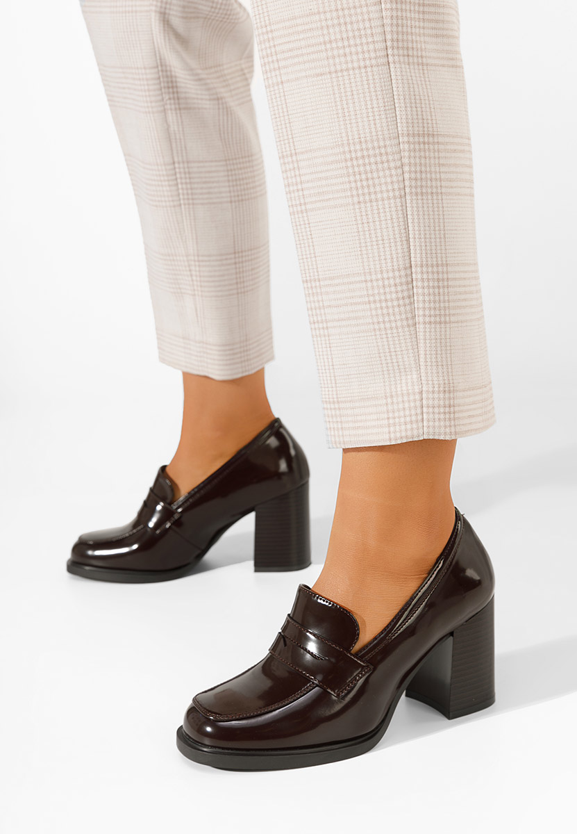 Loafers γυναικεια με τακουνι Odesia καφε