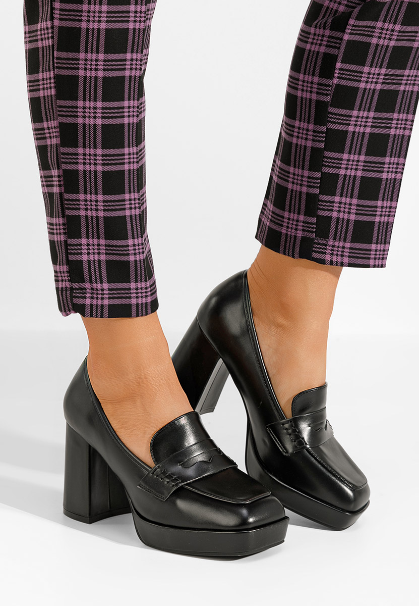Loafers γυναικεια με τακουνι Alidia μαύρα