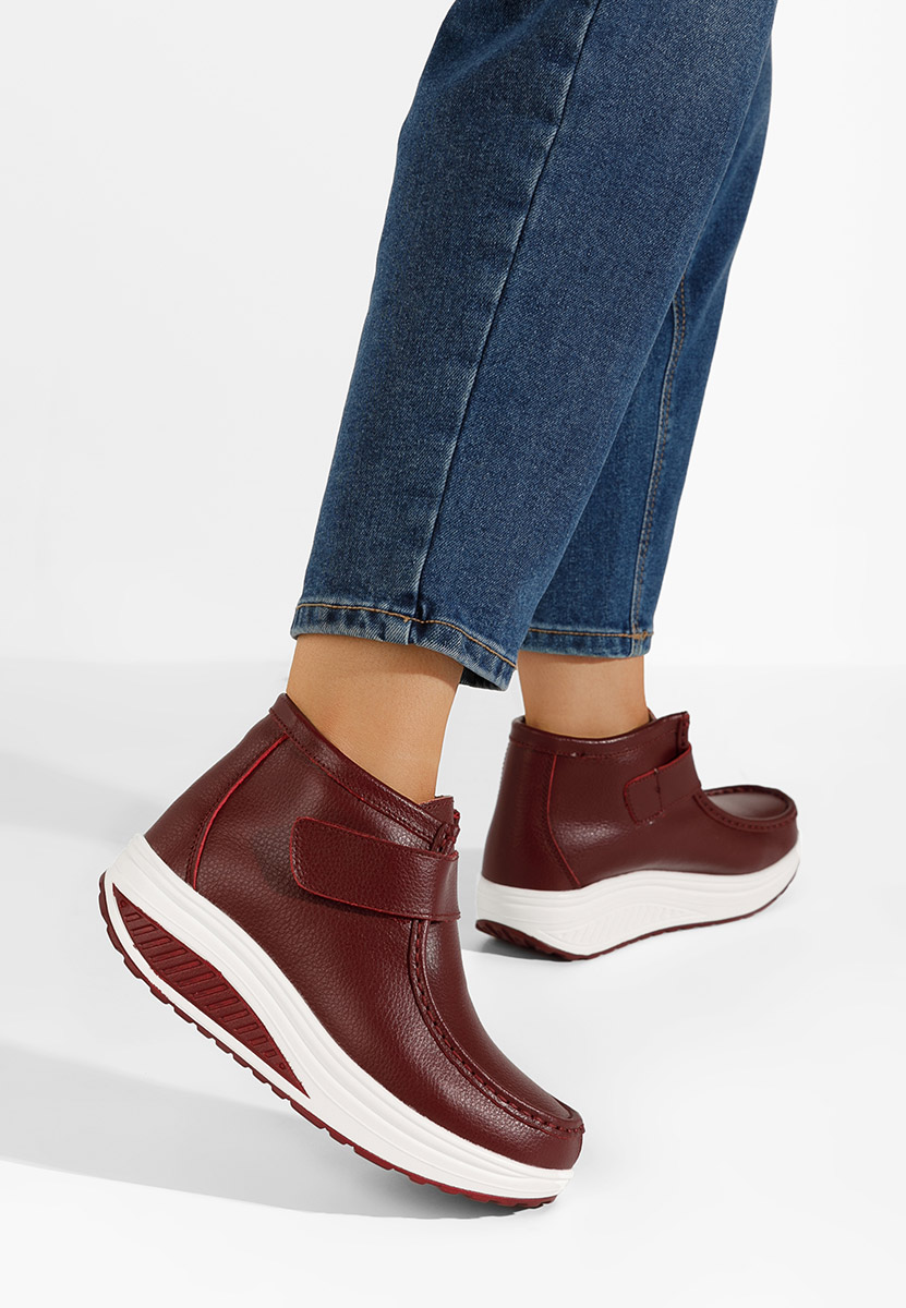 Γυναικεία δερμάτινα μποτάκια Valara μπορντό