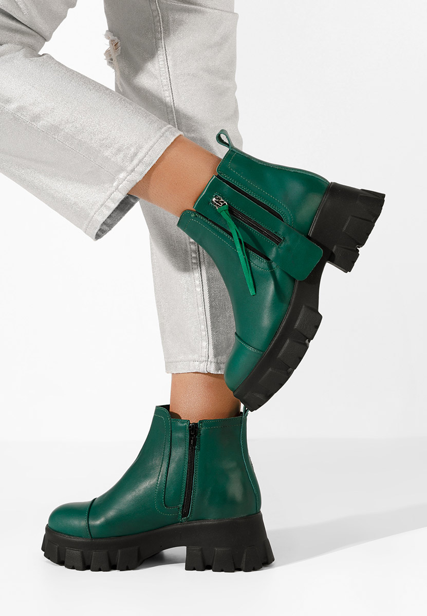 Γυναικεία δερμάτινα μποτάκια Endless πρασινο