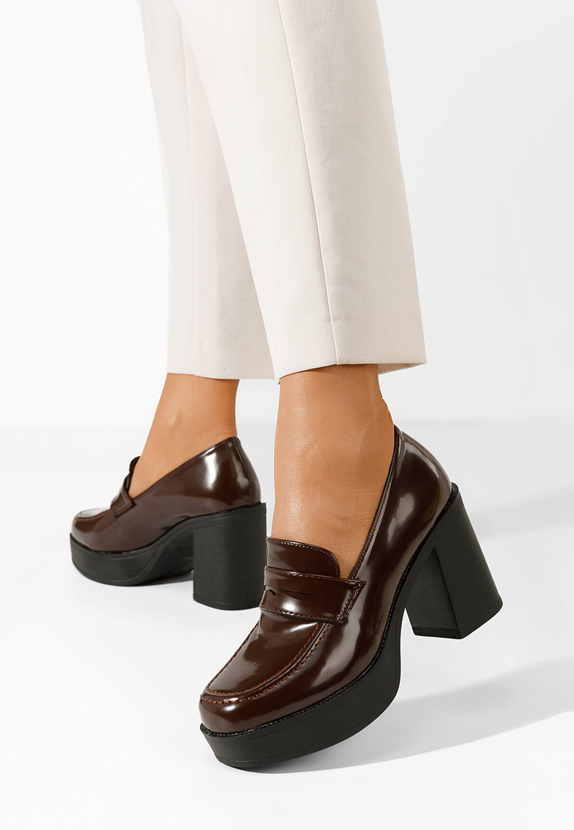 Loafers γυναικεια με τακουνι Meilani καφε