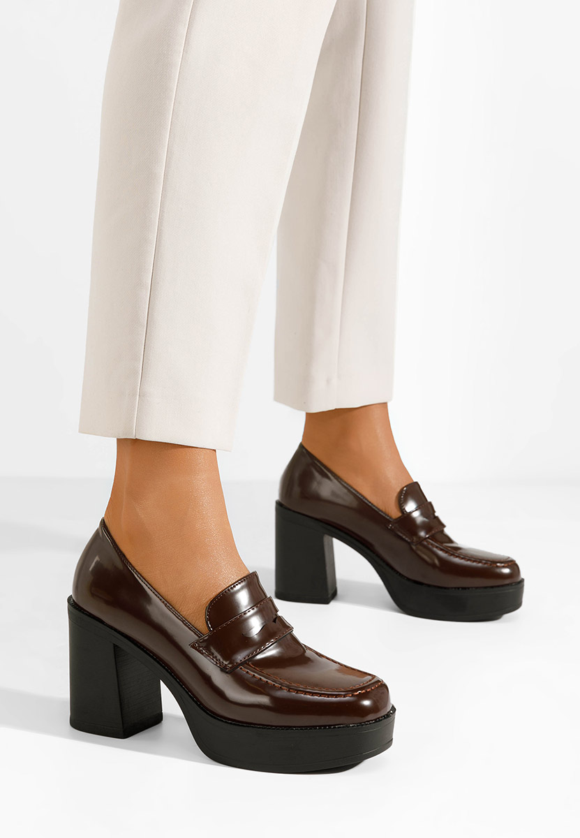 Loafers γυναικεια με τακουνι Meilani καφε
