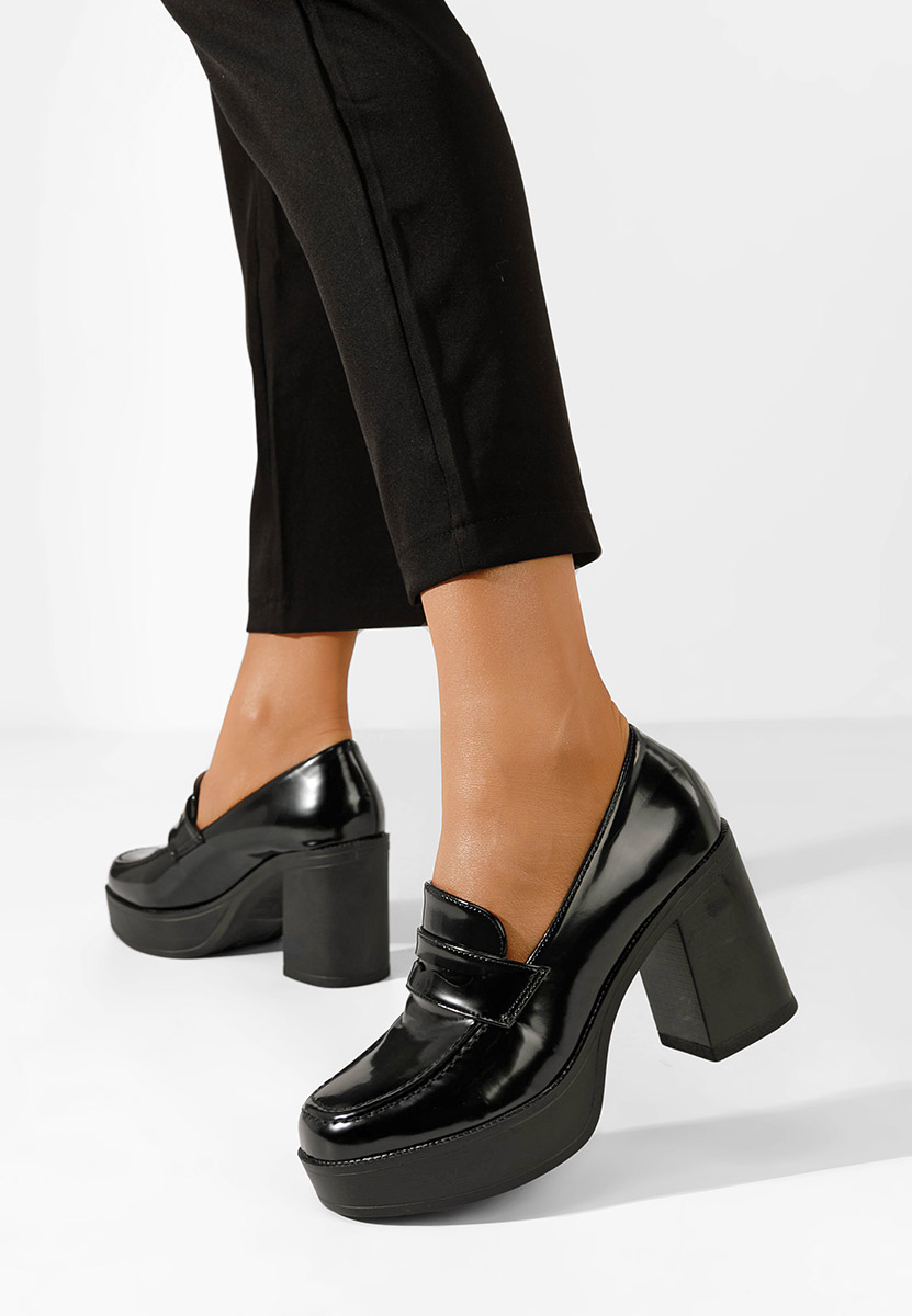 Loafers γυναικεια με τακουνι Meilani μαύρα