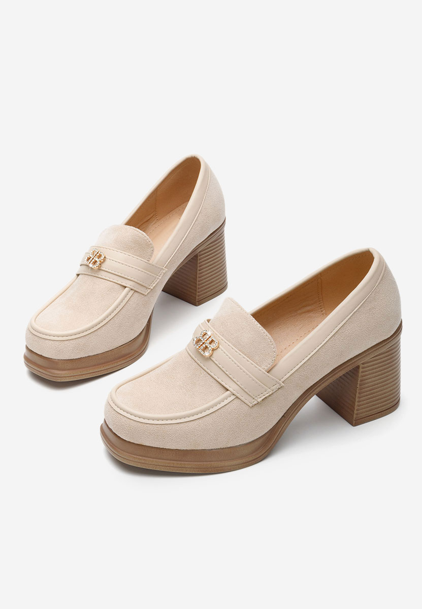 Loafers γυναικεια με τακουνι Jonsia μπεζ