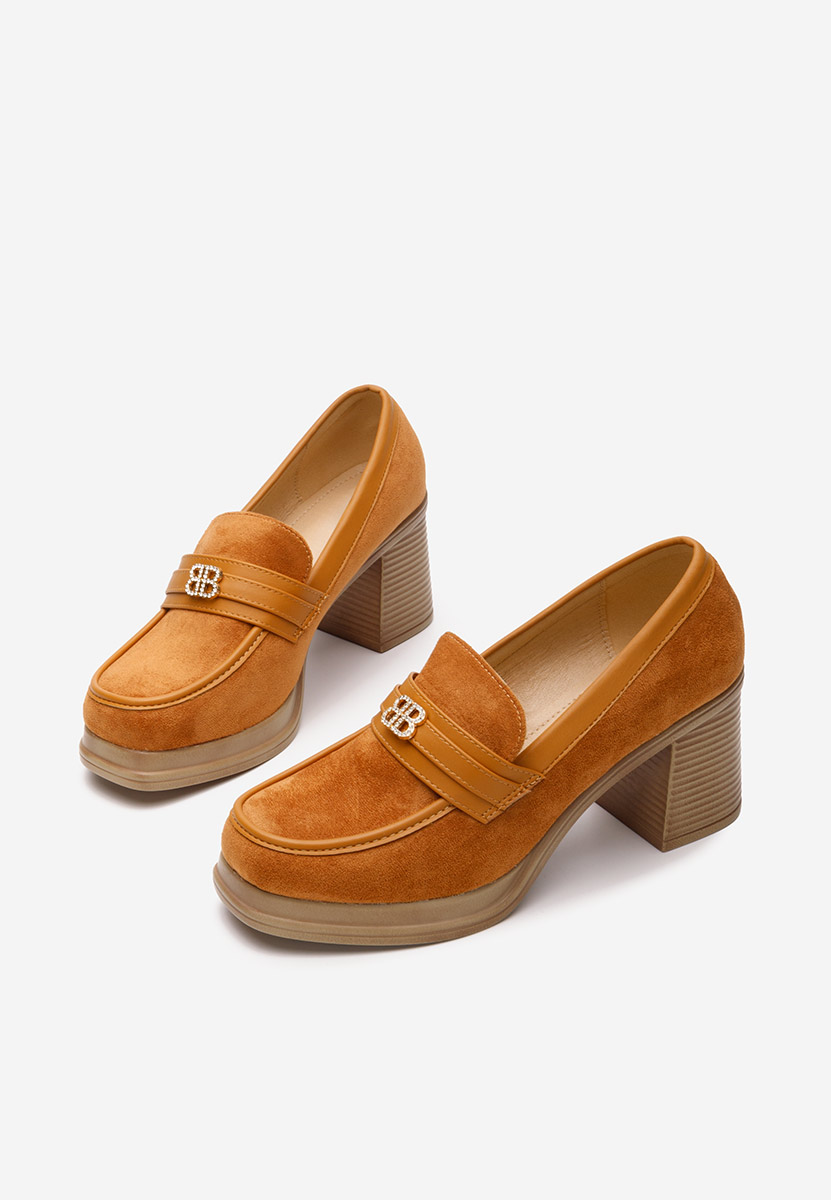 Loafers γυναικεια με τακουνι Jonsia ταμπά