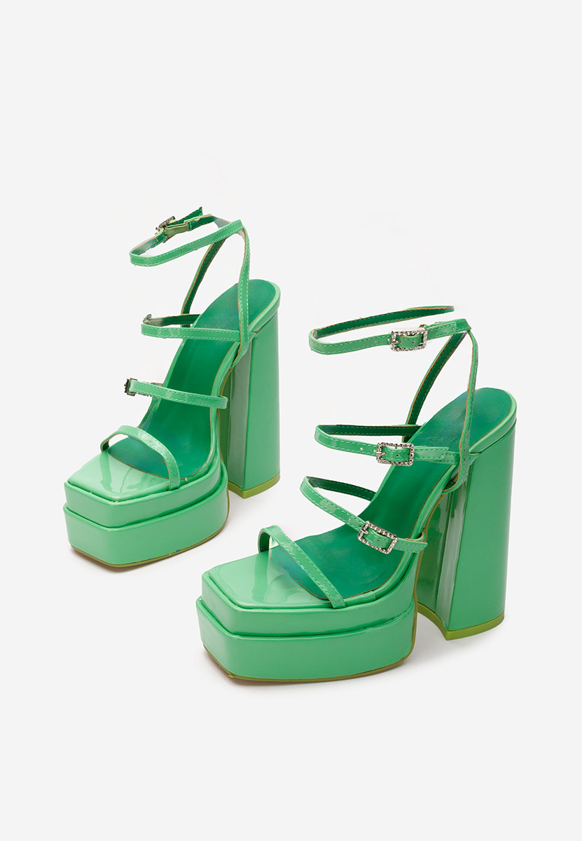 Πέδιλα με χοντρο τακουνι Dira πρασινο