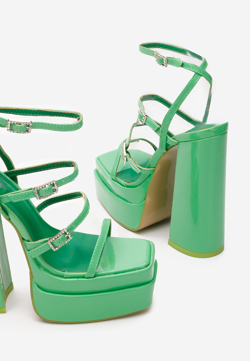 Πέδιλα με χοντρο τακουνι Dira πρασινο