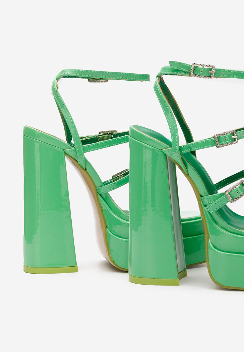 Πέδιλα με χοντρο τακουνι Dira πρασινο