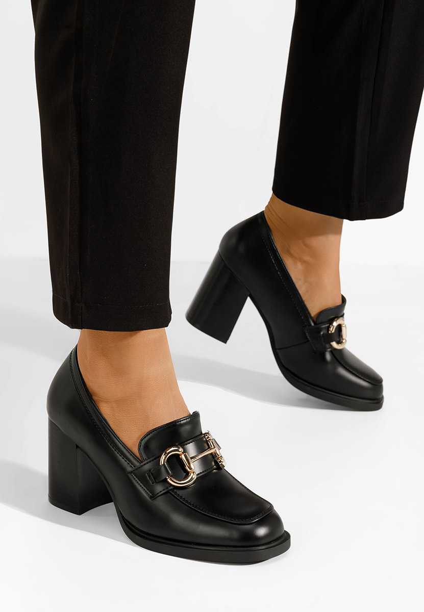 Loafers γυναικεια με τακουνι Kyrenia μαύρα