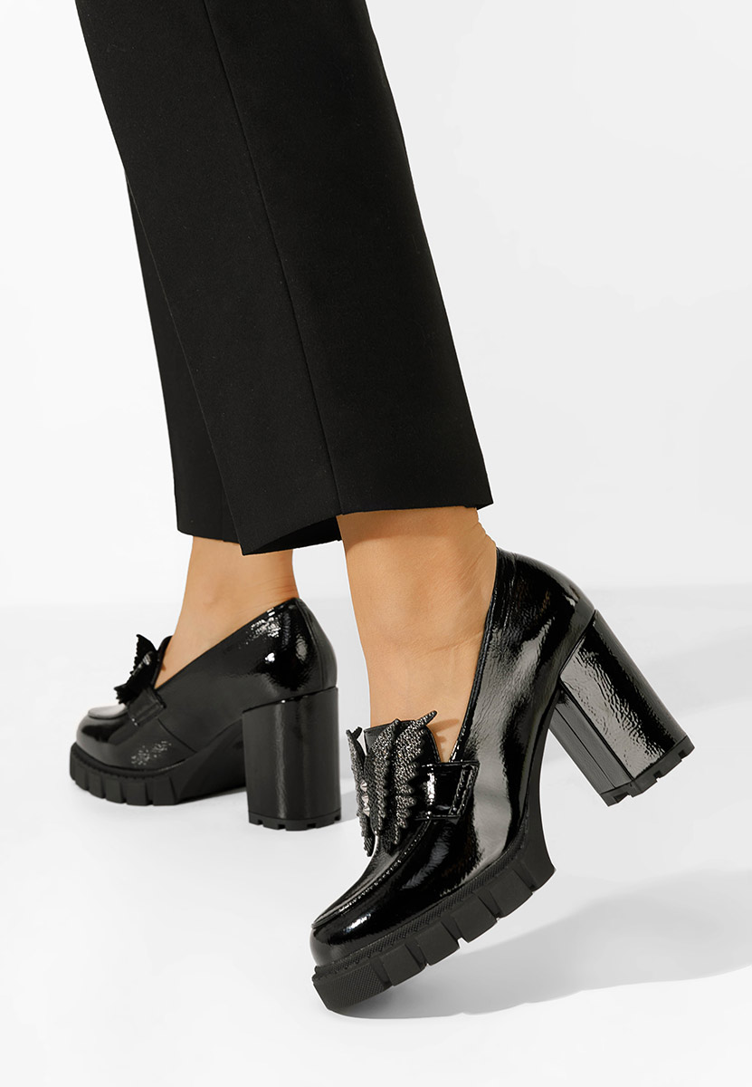 Loafers γυναικεια με τακουνι Alishia μαύρα