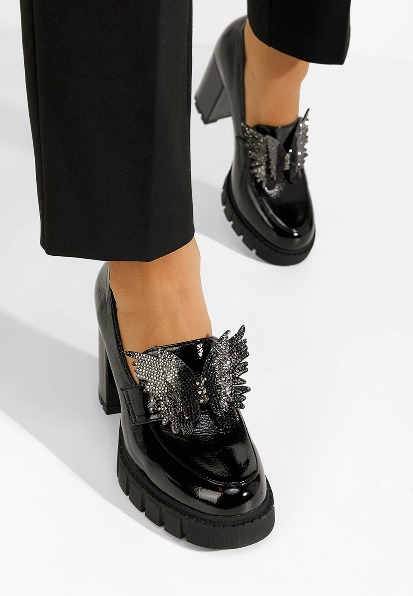 Loafers γυναικεια με τακουνι Alishia μαύρα