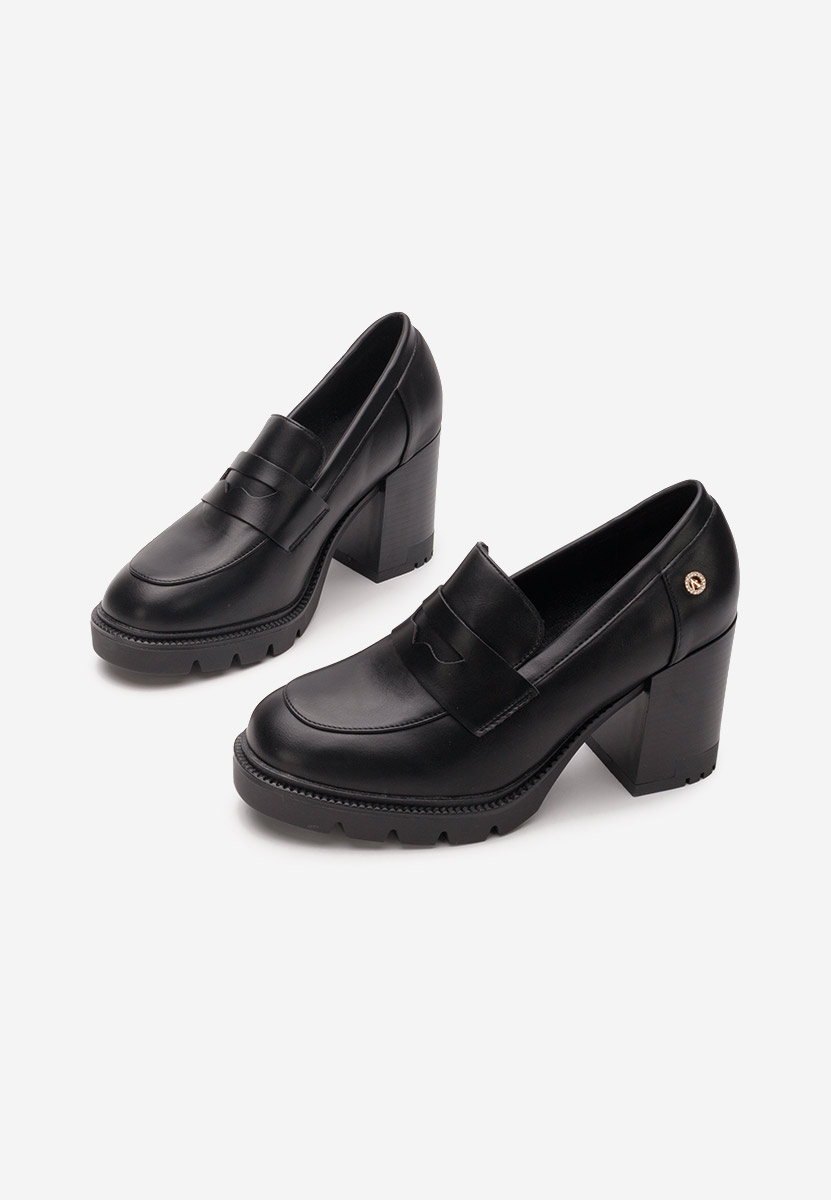 Loafers γυναικεια με τακουνι Delora μαύρα