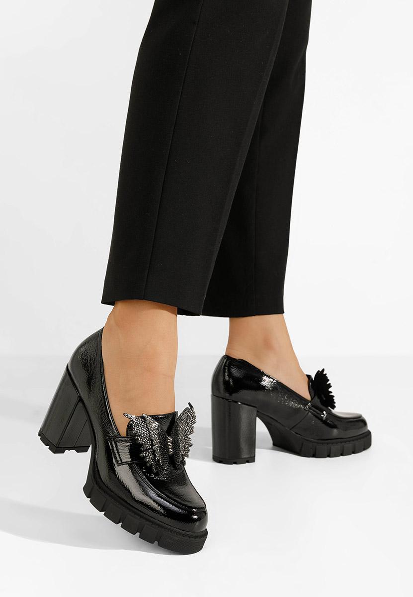 Loafers γυναικεια με τακουνι Alishia μαύρα