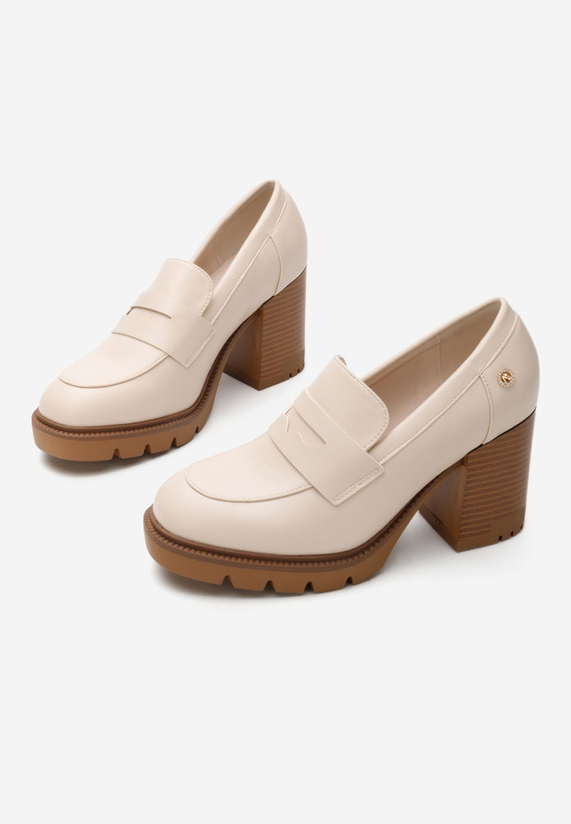 Loafers γυναικεια με τακουνι Delora μπεζ