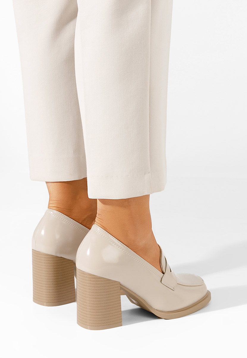 Loafers γυναικεια με τακουνι Odesia V4 μπεζ