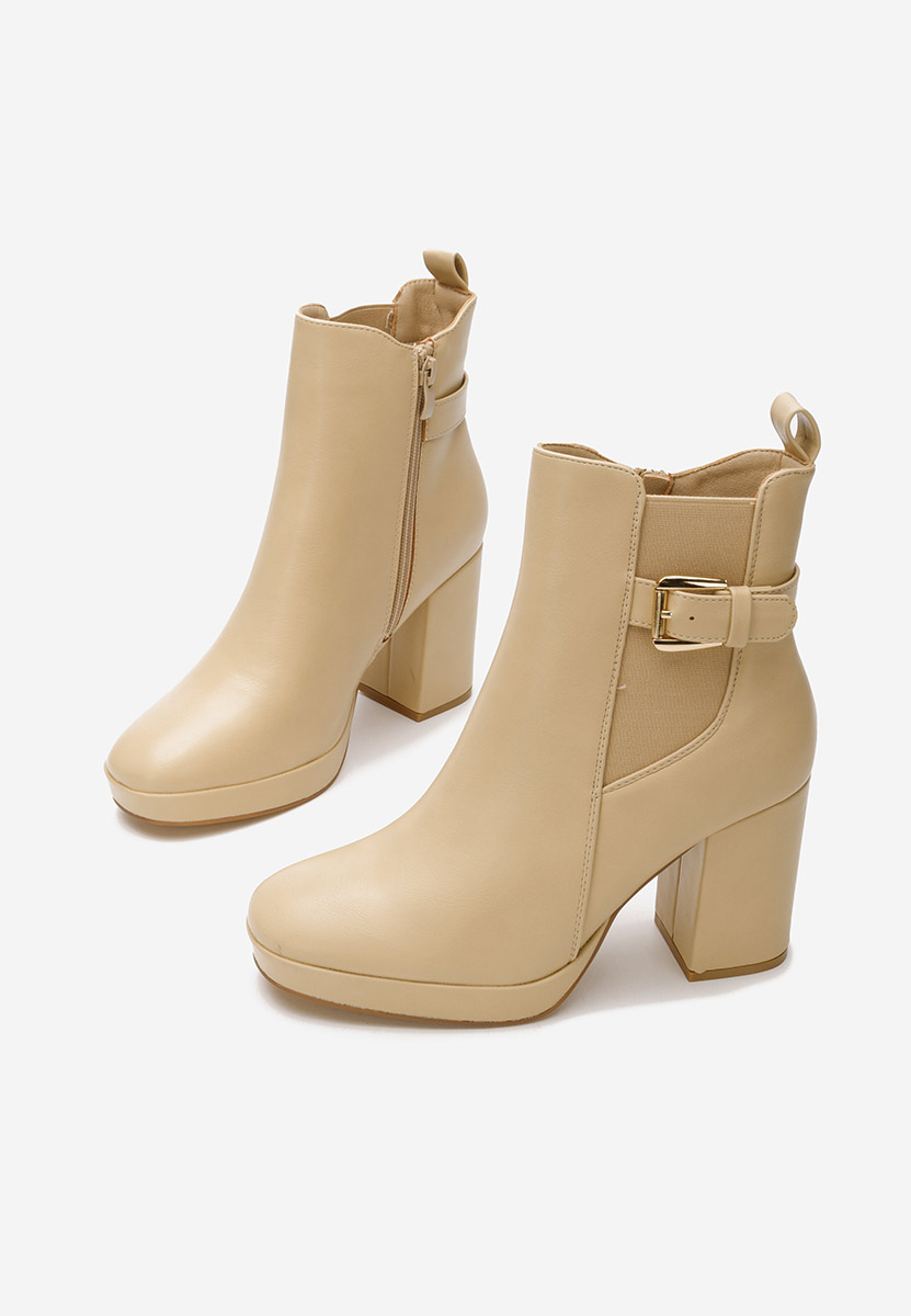 Μποτάκια με χοντρό τακούνι Sumiko μπεζ