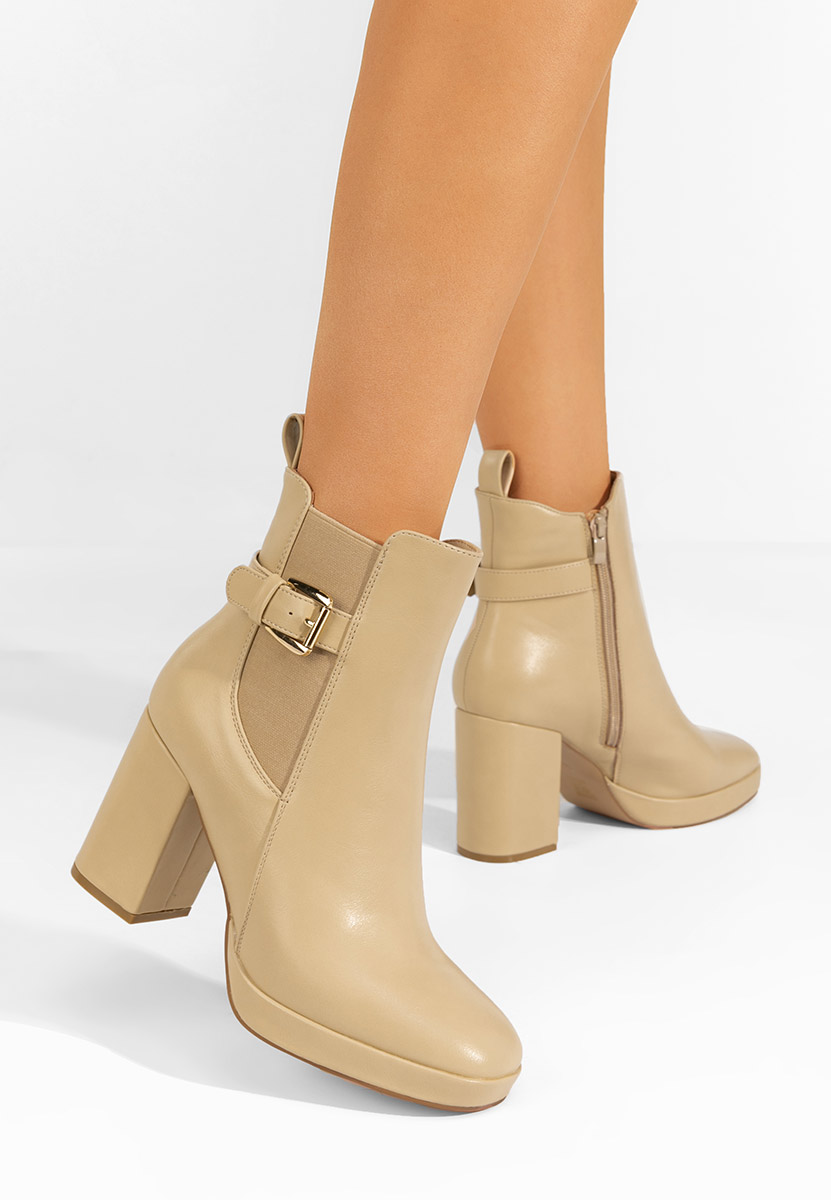 Μποτάκια με χοντρό τακούνι Sumiko μπεζ