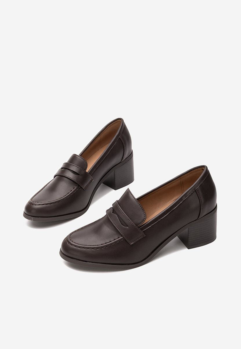 Loafers γυναικεια με τακουνι Sereya καφε