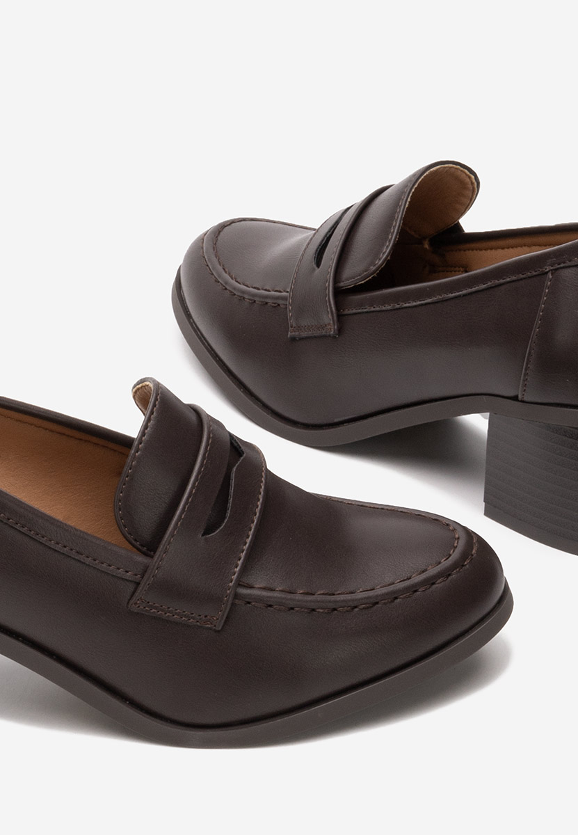 Loafers γυναικεια με τακουνι Sereya καφε