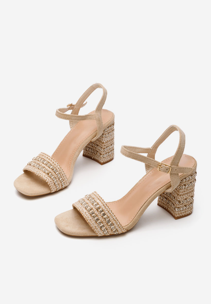 Πέδιλα με χοντρο τακουνι Marsela μπεζ