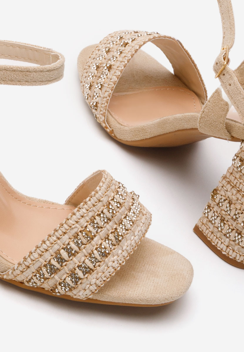 Πέδιλα με χοντρο τακουνι Marsela μπεζ