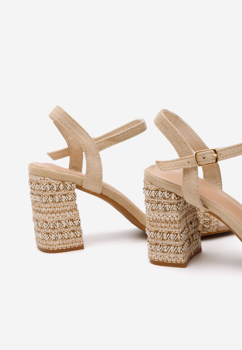 Πέδιλα με χοντρο τακουνι Marsela μπεζ