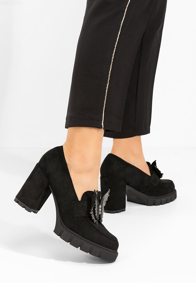 Loafers γυναικεια με τακουνι Alishia V2 μαύρα