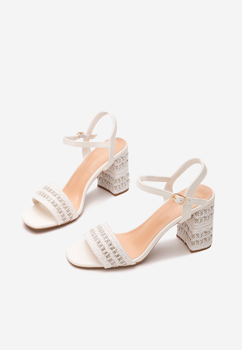 Πέδιλα με χοντρο τακουνι Marsela λευκά