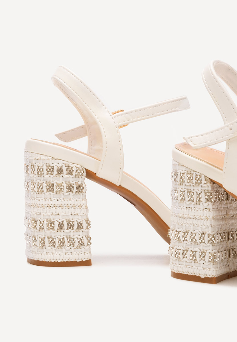 Πέδιλα με χοντρο τακουνι Marsela λευκά