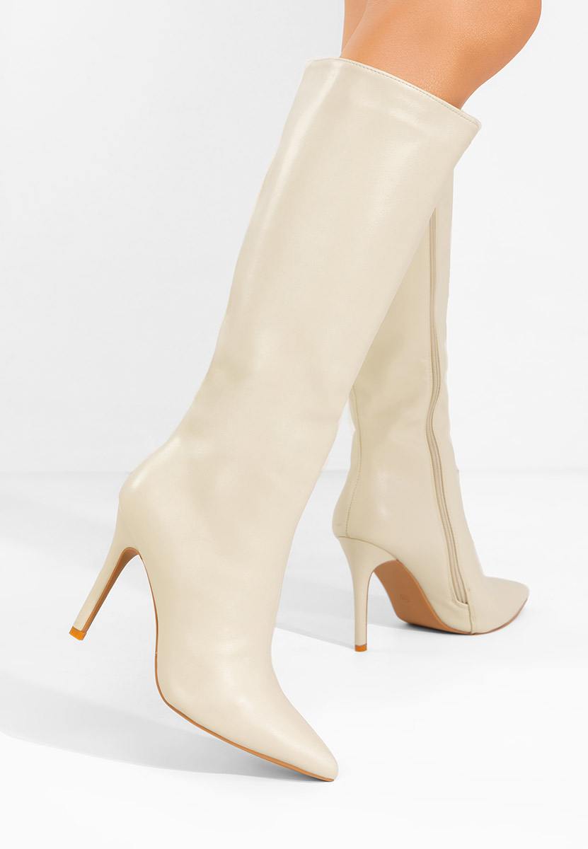 Μπότες με λεπτό τακούνι Kiva μπεζ