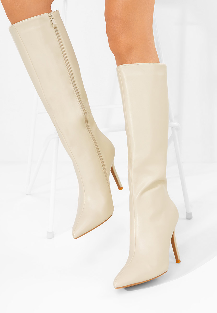 Μπότες με λεπτό τακούνι Kiva μπεζ